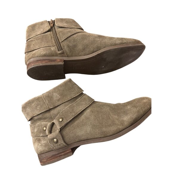 Sole Society Taupe Suede Ankle Boots With Wraparound Strap & Side Zipper - Picture 4 of 11
